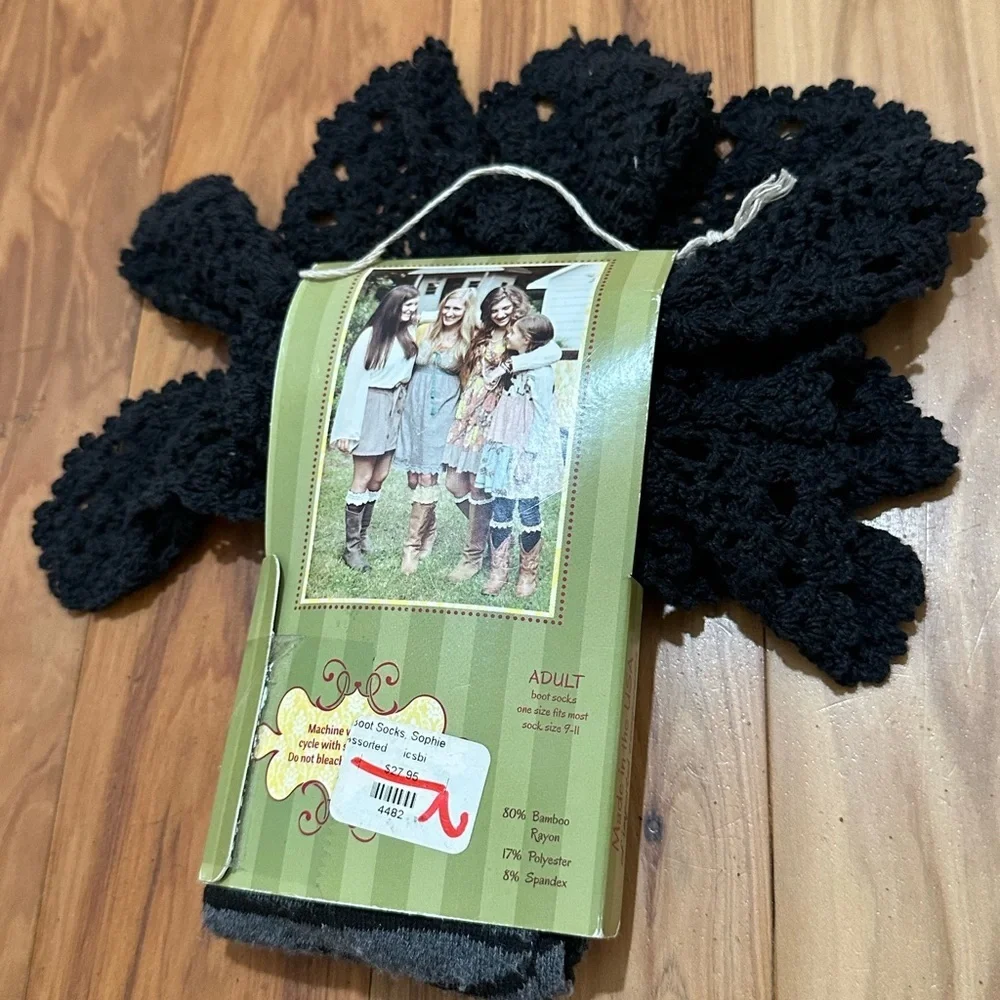 Lady Black and Gray Crocheted Trim Boot Socks